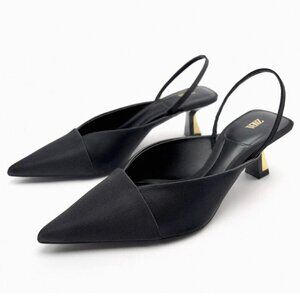 ZARA Pointed Toe Slingback Kitten Heels